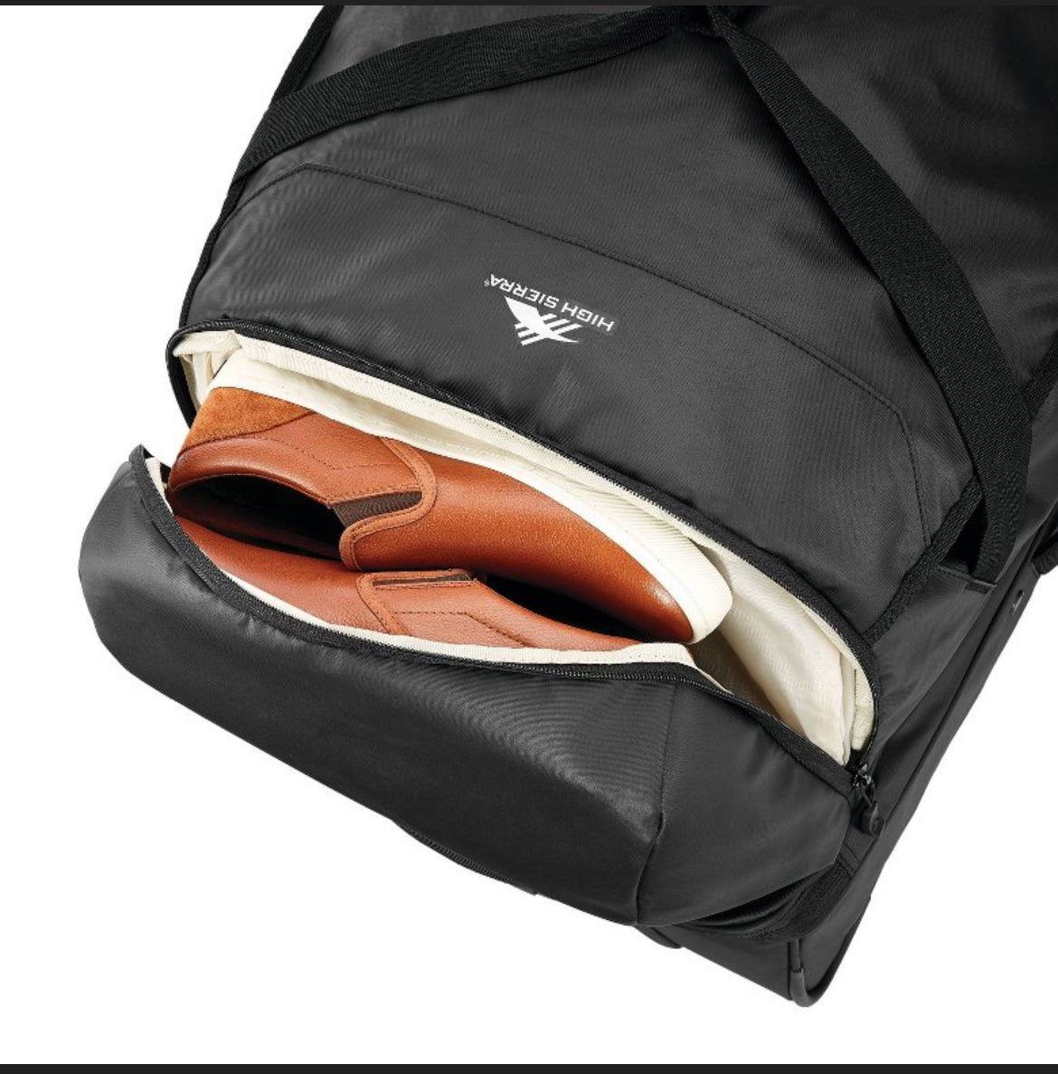 High Sierra Wheeled Drop Bottom 70L Duffel Bag Black Graphic Carton