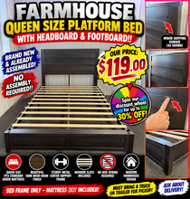 FARMHOUSE QUEEN SIZE PLATFORM BED FRAME WITH HEADBOARD & FOOTBOARD!! (NEW &amp; ASSEMBLED!)