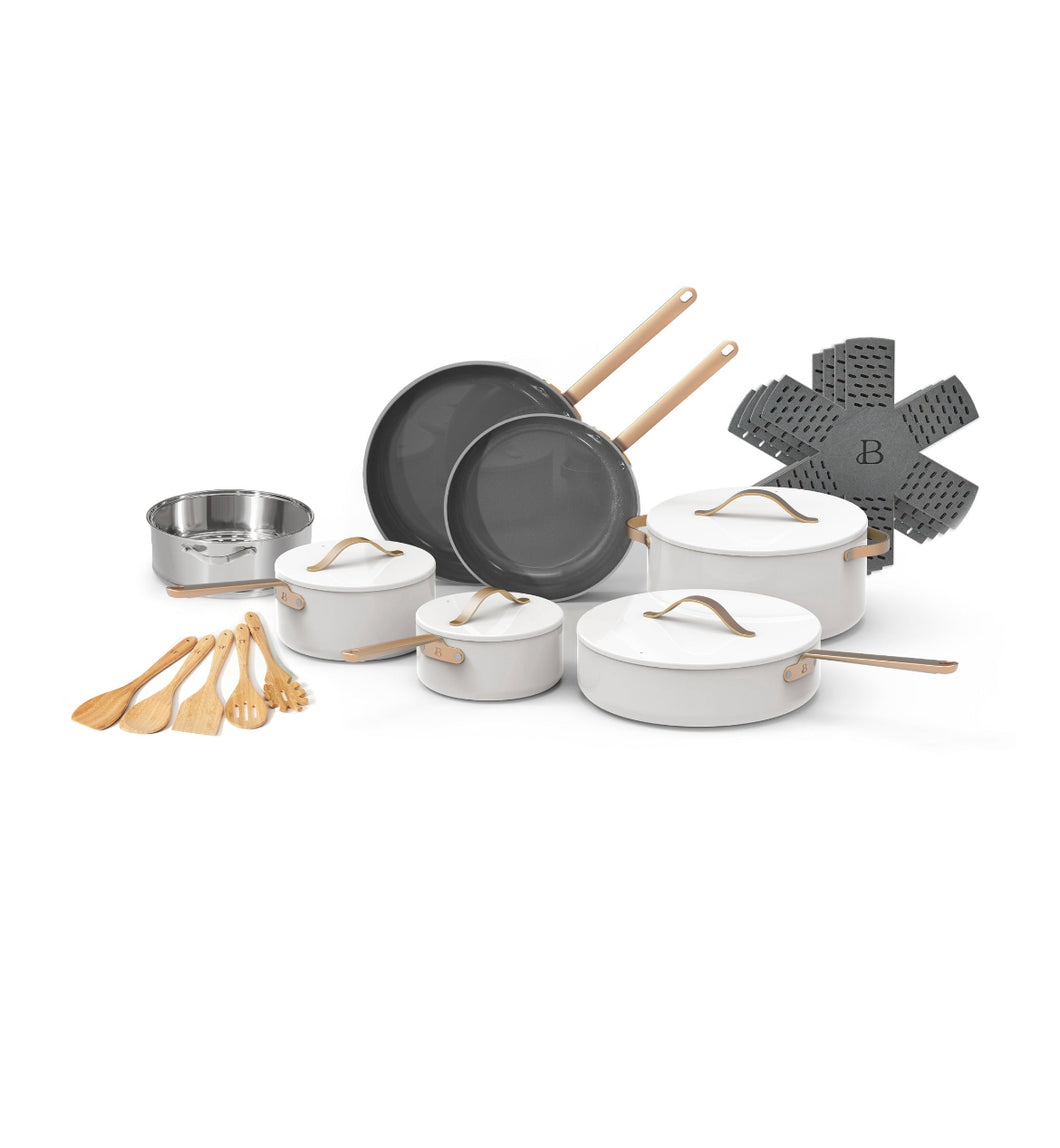 Beautiful 20pc Ceramic Non-Stick Cookware Set, White Icing by Drew Barrymore- NEW IN BOX!!!