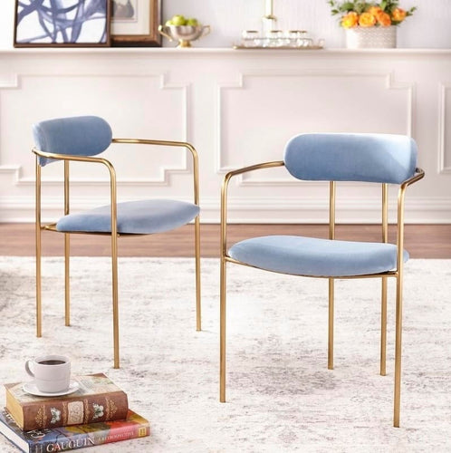 TMS Retro Velvet Dining Arm Chair (Set of 2), Blue!! NEW AND ASSEMBLED(ONE CHAIR HAS MINOR SCRATCHES)!!
