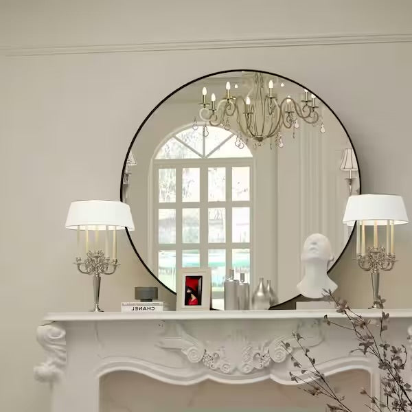 PRIMEPLUS 24 in. W x 24 in. H Medium Round Mirror Metal Framed Mounted Mirror Wall Mirrors Bathroom Mirror Vanity Mirror in Black**New in box**