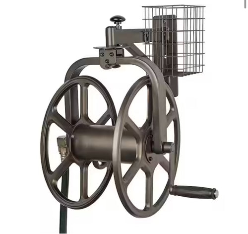 Liberty Garden Single Arm Navigator Rotating Garden Hose Reel with Storage Basket, Bronze!! NEW IN BOX!!
