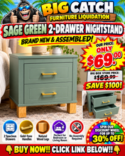 BEAUTIFUL SAGE GREEN 2-DRAWER NIGHTSTAND WITH GOLD HANDLES!! (BRAND NEW &amp; ASSEMBLED!) 🔥