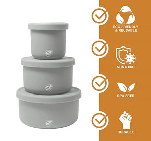 Silipint: Silicone Lidded Bowls: Set of 3: Moonstone - 10, 20 & 30oz -Flexible, Unbreakable, Reusable Storage, Non-Slip- NEW OUT OF BOX!!!