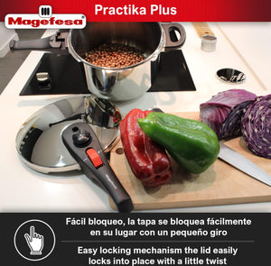 Magefesa® Practika Plus Super Fast pressure cooker, 4.2 and 6.3 Quart, 18/10 stainless steel, suitable induction, excellent heat distribution, encapsulated heat diffuser bottom, 5 safety systems! (USED ONCE - LIKE NEW)