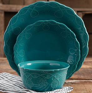 The Pioneer Woman Cowgirl Lace 12-Piece Dinnerware Set, Teal- NEW IN BOX!!!