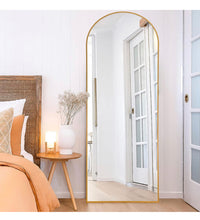 NeuType Arched Full Length Mirror Standing Hanging or Leaning Against Wall, Oversized Large Bedroom Mirror Floor Mirror Dressing Mirror, Aluminum Alloy Thin Frame, Gold, 71"x24"**New**