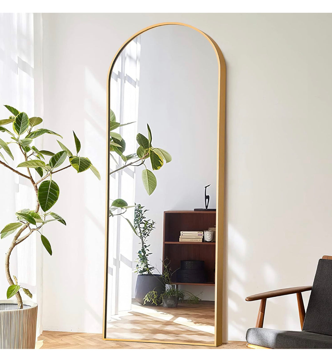 NeuType Arched Full Length Mirror Standing Hanging or Leaning Against Wall, Oversized Large Bedroom Mirror Floor Mirror Dressing Mirror, Aluminum Alloy Thin Frame, Gold, 71