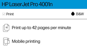 HP LaserJet Pro 4001n Black & White Printer, Print, Fast speeds, Easy setup, Mobile printing, Advanced security, USB, Ethernet Connection, Best-For-Office!! NEW IN BOX!!