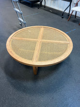 Beautiful Rattan & Glass Coffee Table with Solid Wood Frame by Drew Barrymore, Warm Honey Finish! (NEW & ASSEMBLED - HOLE IN TABLE TOP!!