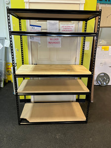Muscle Rack 48"W x 24"D x 72"H 5-Tier Steel Shelving; 4,000 lb. Total Capacity; Black! **NEW AND ASSEMBLED, 2 Replacement boards and big chip from shipping**