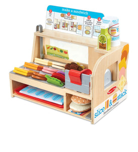 Melissa & Doug Wooden Slice & Stack Sandwich Counter with Deli Slicer – 56-Piece Pretend Play Food Pieces- NEW!!!