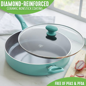 GreenLife Diamond Ceramic Non-stick 5 Qt. Saute Pan, Turquoise- NEW!!!