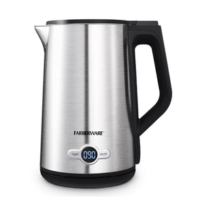 Farberware 1.7 Liter Electric Kettle, Double Wall Stainless Steel and Black- NEW IN BOX!!!