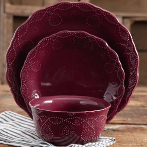 The Pioneer Woman Cowgirl Lace 12-Piece Dinnerware Set, Plum- NEW IN BOX!!!