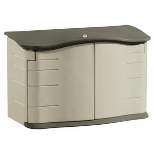 Rubbermaid Horizontal Storage Shed, Olive & Sandstone 58.5"L x 35.8"W x 11.8"H 49.7lbs**New and assembled**