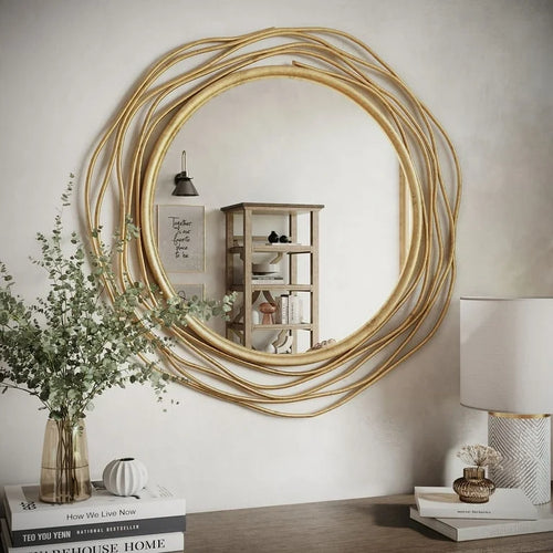 Talise Gold Round Metal Modern Wall Mirror**New**
