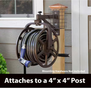 Liberty Garden Single Arm Navigator Rotating Garden Hose Reel with Storage Basket, Bronze!! NEW IN BOX!!