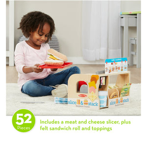 Melissa & Doug Wooden Slice & Stack Sandwich Counter with Deli Slicer – 56-Piece Pretend Play Food Pieces- NEW!!!