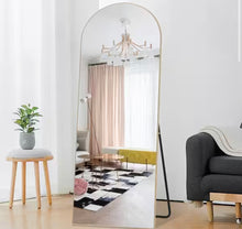 65 in. x 22 in. Modern Arched Shape Framed Burlywood Standing Mirror Full Length Floor Mirror- NEW IN BOX!!!