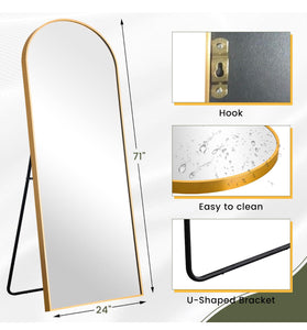 NeuType Arched Full Length Mirror Standing Hanging or Leaning Against Wall, Oversized Large Bedroom Mirror Floor Mirror Dressing Mirror, Aluminum Alloy Thin Frame, Gold, 71"x24"**New**