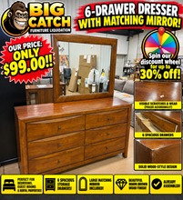 SALVAGE SPECIAL!! 6-DRAWER WOOD-FINISH DRESSER WITH LARGE MATCHING MIRROR!! 🔥