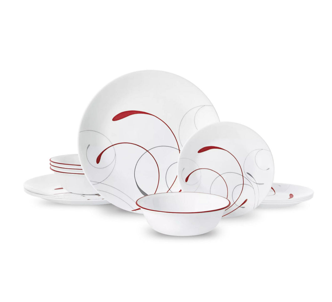 Corelle Splendor, White and Red Round 12-Piece Dinnerware Set- NEW IN BOX!!!!