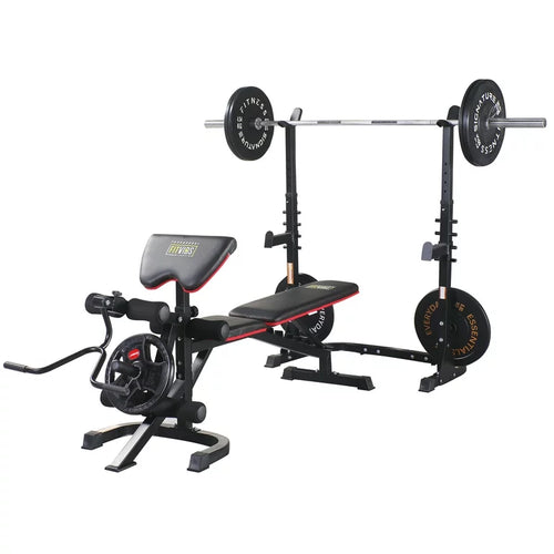 Fitvids LX600 Adjustable Olympic Workout Bench with Squat Rack, Leg Extension, Preacher Curl, and Weight Storage, 800-Pound Capacity (Barbell and weights not included)**New and assembled**