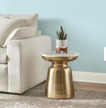 Cupertine Round Gold/Marble Metal Accent Table with Marble Stone Top (16.5 in. W x 18.5 in. H) by Home Decorators Collection- new!