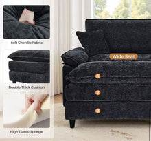 Oversized Black Chenille Soft Single Sofa Arm Chair with Ottoman and 1-Small Pillow for Bedroom and Living room! (NEW VACUUM SEALED IN BOX)