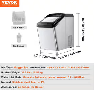 VEVOR Countertop Ice Maker 9.7 in. 30 lbs./24 H Auto Self-Cleaning Portable Ice Maker 2 Ways Water Refill Ice Machine!! NEW IN BOX!!