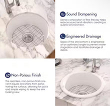Eridanus Oslo 18.5 in. Drop-In/Undermount Round Single Bowl in White Fireclay Kitchen Sink with Bottom Grid and Basket Strainer!! NEW IN BOX!!