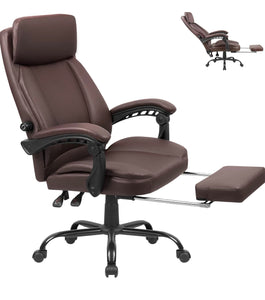 Furmax High Back Executive Office Chair PU Leather Reclining Office Chair Ergonomic Desk Chair with Footrest, Adjustable Back and Lumbar Support, Swivel Computer Chair with Padded Arms (Brown)**New and assembled**