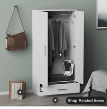 White 2-Door Wardrobe Armoire with 1-Drawers and Hanging Rod 66.9 in. H x 31.5 in. W x 18.9 in. D- new in box