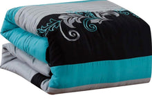 Chezmoi Collection Napa 7-Piece Luxury Leaves Scroll Embroidery Bedding Comforter Set (Queen - Teal/Blue) - NEW - (OPEN BOX)