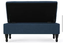 Noble House Chantelle Tufted Navy Blue Fabric Storage Ottoman! (NEW IN BOX)