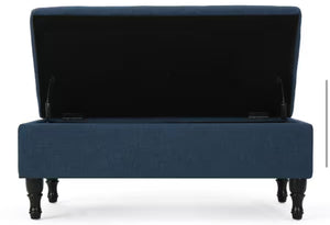 Noble House Chantelle Tufted Navy Blue Fabric Storage Ottoman! (NEW IN BOX)