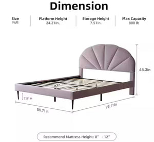 Purple Frame Full Size of Luxury Velvet Platform Bed with Seashell-Shaped Headboard! (NEW IN BOX)