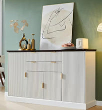 Buffet Sideboard Cabinet with Storage, Modern Buffet Table with Adjustable Shelves, Coffee Bar Cabinet with 2 Drawers & 4 Doors, Rustic/Washed White/Cream! (NEW IN BOX) - (SEE PHOTOS - RUSTIC CREAMY COLOR - BROWN TOP)