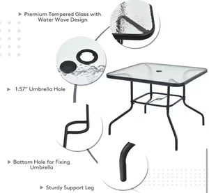 Room Essentials 6-Piece Metal Outdoor Dining Set and Umbrella, Black! (NEW IN BOX)