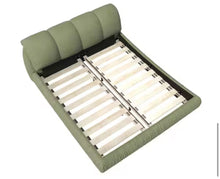 High End Green Wood Frame Queen Upholstered Platform Bed with Oversize Headboard, Thickened Slats, Pleating Bed Body! (NEW IN BOX’S)