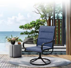Black 5-Piece Metal Patio Outdoor Dining Set with Rectangle Table, Padded Textilene Swivel Chairs! (BRAND NEW IN 3 BOX’S! - 5PC SET ONLY - 4CHAIRS - 1TABLE)