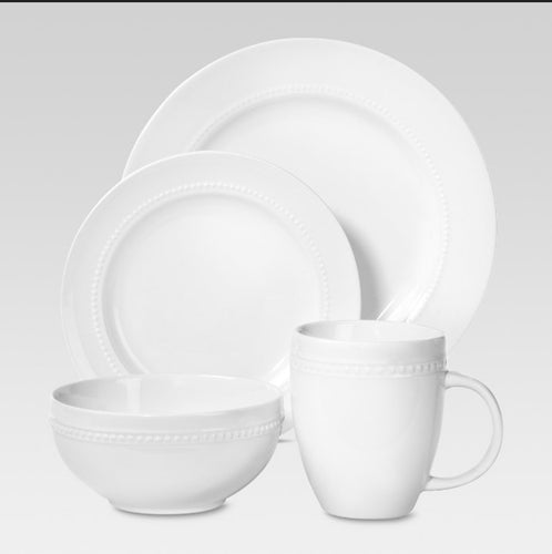 16pc Porcelain Beaded Rim Dinnerware Set White - Threshold™- New! (Missing One Coffee Mug!!!)