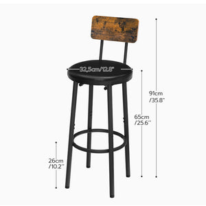 HOOBRO Bar Stools with Backrest, Set of 2 Bar Chairs, Counter Stools with PU Upholstery, Breakfast Stools with Footrest, for Kitchen, Living Room, Bar, Rustic Brown and Black BF31BY01**New in box**