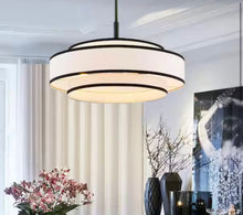 24 in. 5-Light Black Double Shaded Drum Chandelier with White Fabric Shade! (NEW IN BOX)