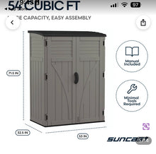 Suncast 53 in. W x 32.5 in. D Resin Vertical Tool Shed- new in box