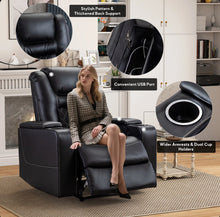Ebern 36.22" Wide Contemporary Faux Leather Power Recliner Home Theater Individual Seat with Dual Cup Holders & Arm Storage & USB
