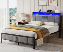 Gray Queen Bed Frame with Upholstered Headboard and Led Lights, Platform Bed No Box Spring Needed! (NEW IN BOX)