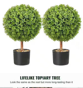 VEVOR Artificial Topiaries Boxwood Trees 22 in. Green Artificial Boxwood Topiaries With Containers Ball-Shape Plant, (2-Piece)!! NEW!!