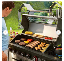 6 Burner Propane Gas Grill with Side Burner, Glass Viewing Window, Stainless Steel Cabinet Doors, Silver & Black- new in box